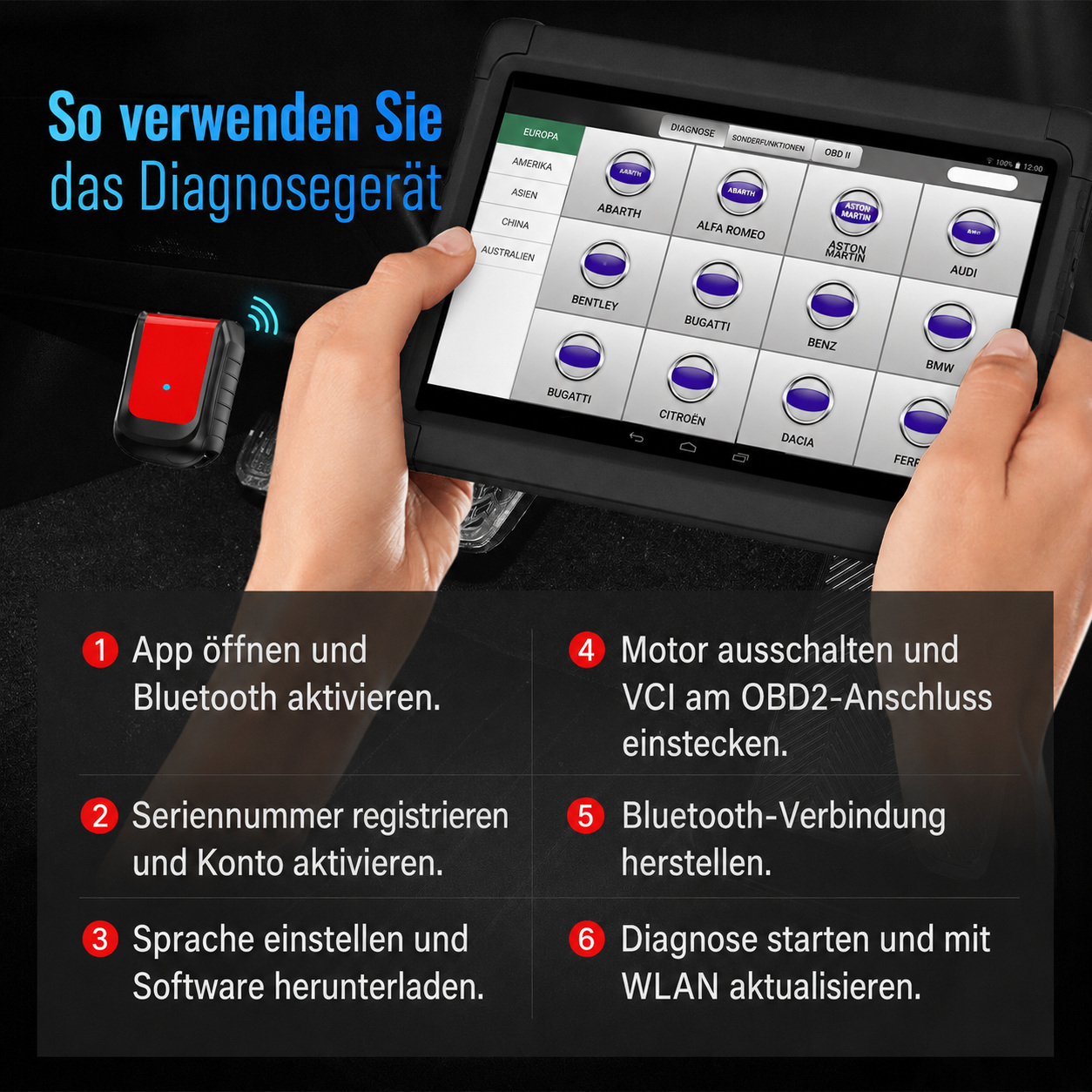 Professionelles 10,1″ OBD2-Diagnosegerät mit Bluetooth